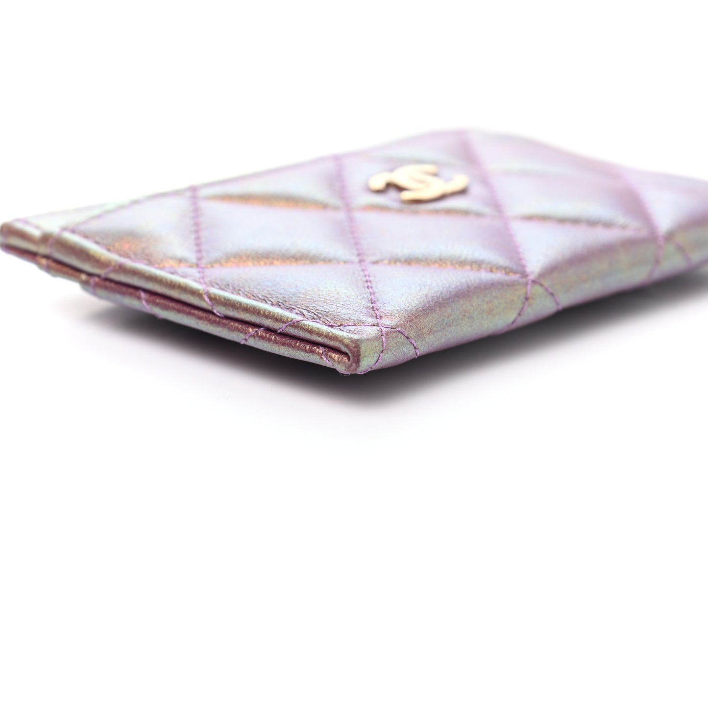 Iridescent Lambskin Quilted Card Holder Purple