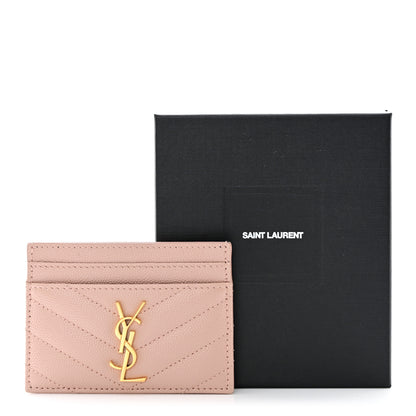 Saint Laurent Grain De Poudre Matelasse Chevron Monogram Credit Card Case Pale Pink 10 of 10