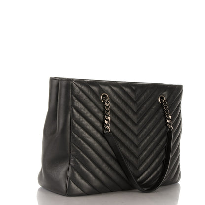 Saint Laurent Sheepskin Matelasse Chevron Large Monogram Shopping Bag Black 3 of 6