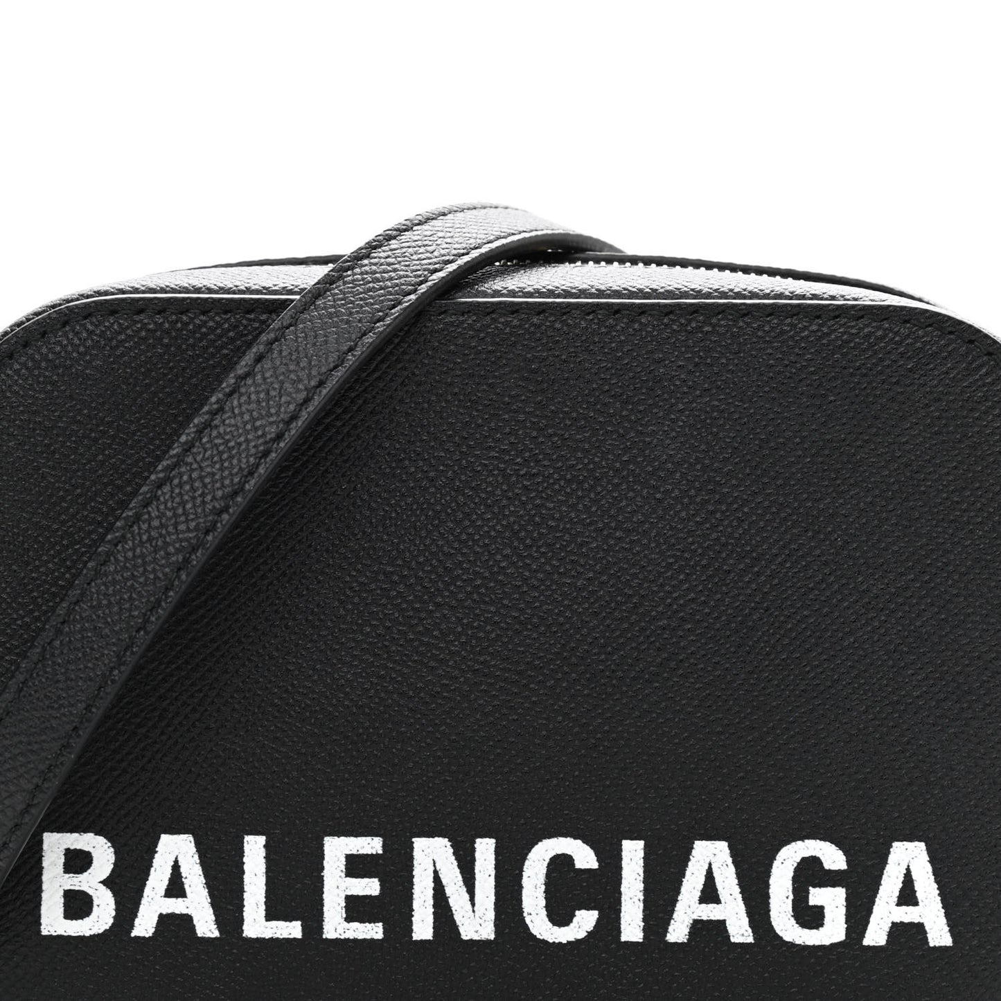 Signature Grained Calfskin Logo XS Ville Camera Bag Black White