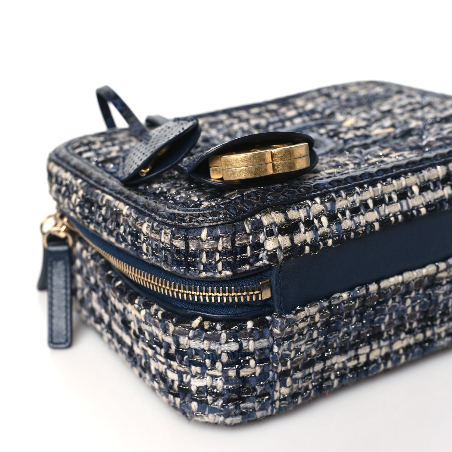 Chanel Tweed Snakeskin Quilted Medium CC Filigree Vanity Case Dark Navy 9 of 10