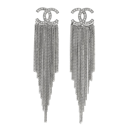 Chanel Baguette Crystal CC Chain Drop Earrings Silver 1 of 4