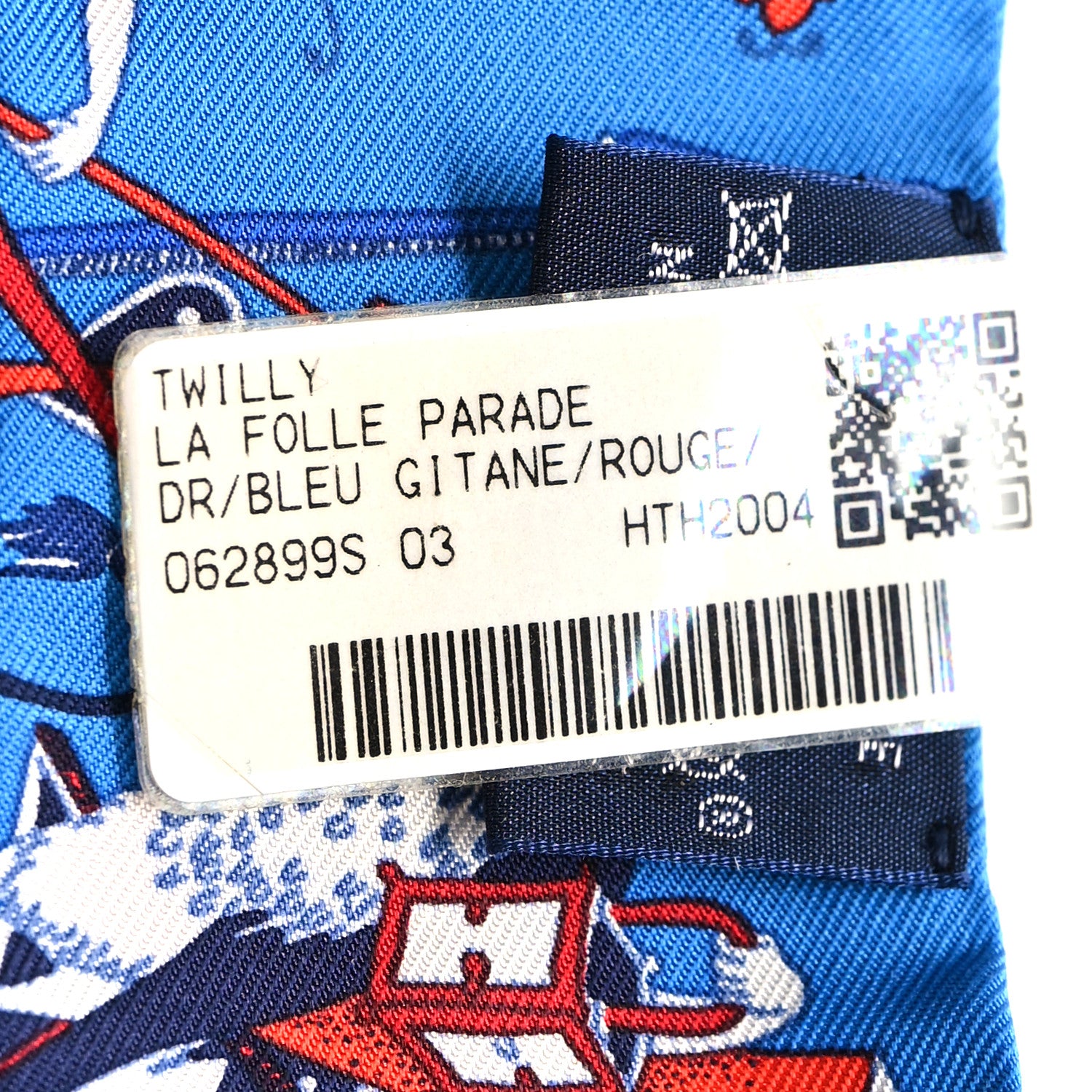 Hermes Silk La Folle Parade Twilly Bleu Gitane Rouge 4 of 4