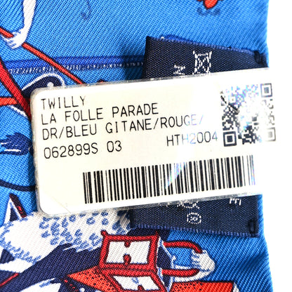 Hermes Silk La Folle Parade Twilly Bleu Gitane Rouge 4 of 4