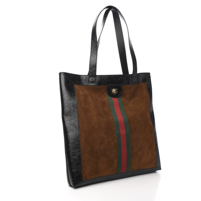Gucci Suede Patent Web Large Ophidia Vertical Shopping Tote Nocciola Black 3 of 10