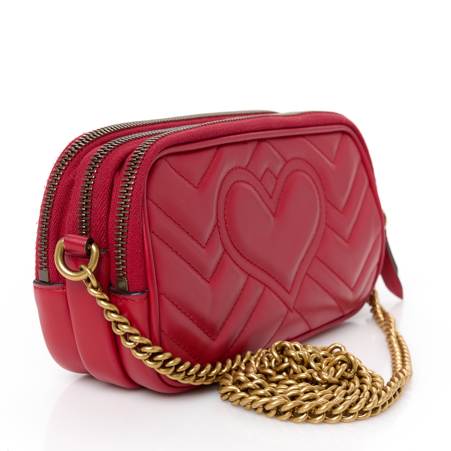 Gucci Calfskin Matelasse Mini GG Marmont Chain Crossbody Bag Hibiscus Red 3 of 12