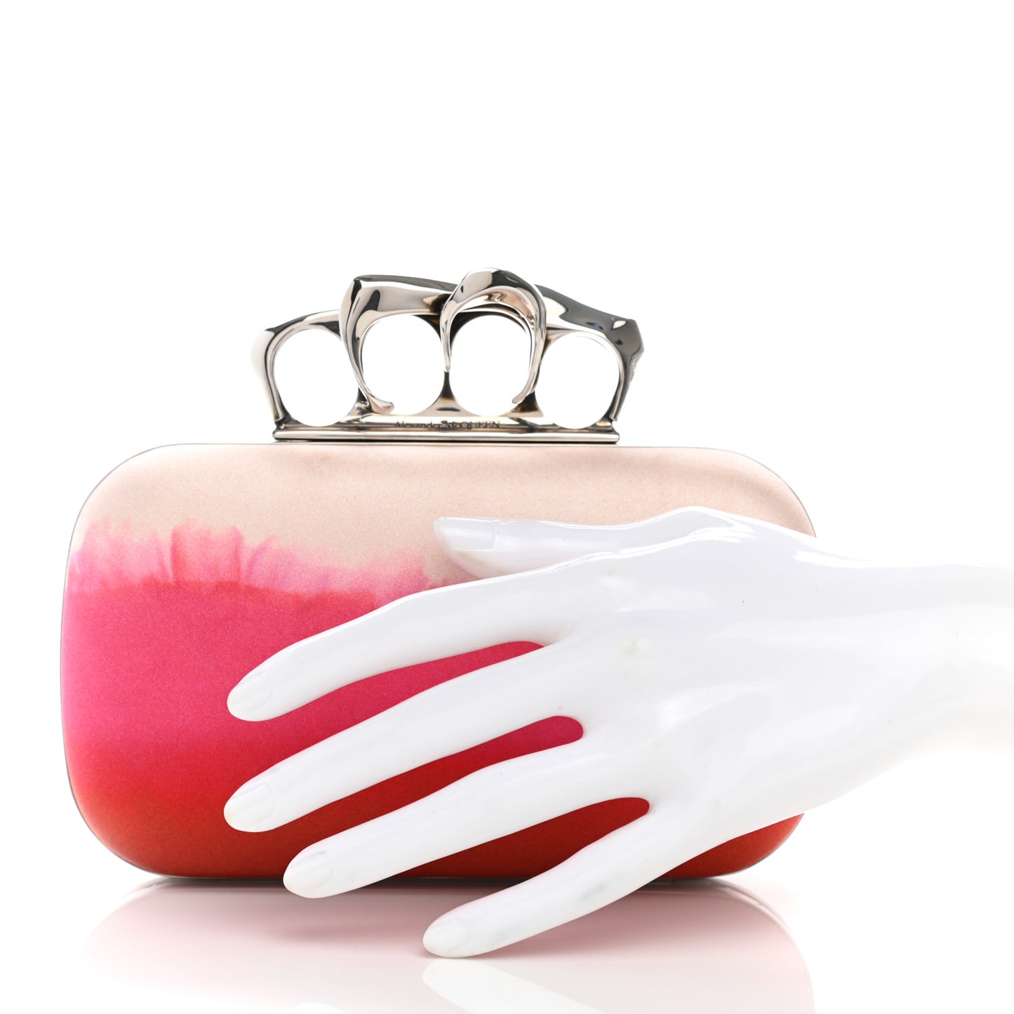 Satin Salamander Knuckle Box Clutch Fuchsia Red