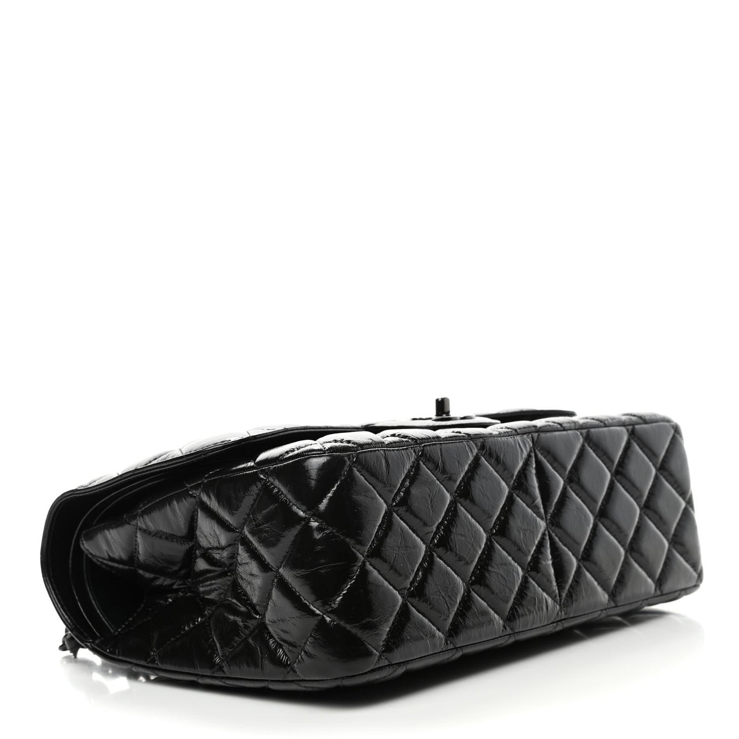 Shiny Distressed Calfskin Quilted Jumbo Double Flap So Black