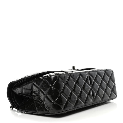 Chanel Shiny Distressed Calfskin Quilted Jumbo Double Flap So Black 3 of 4