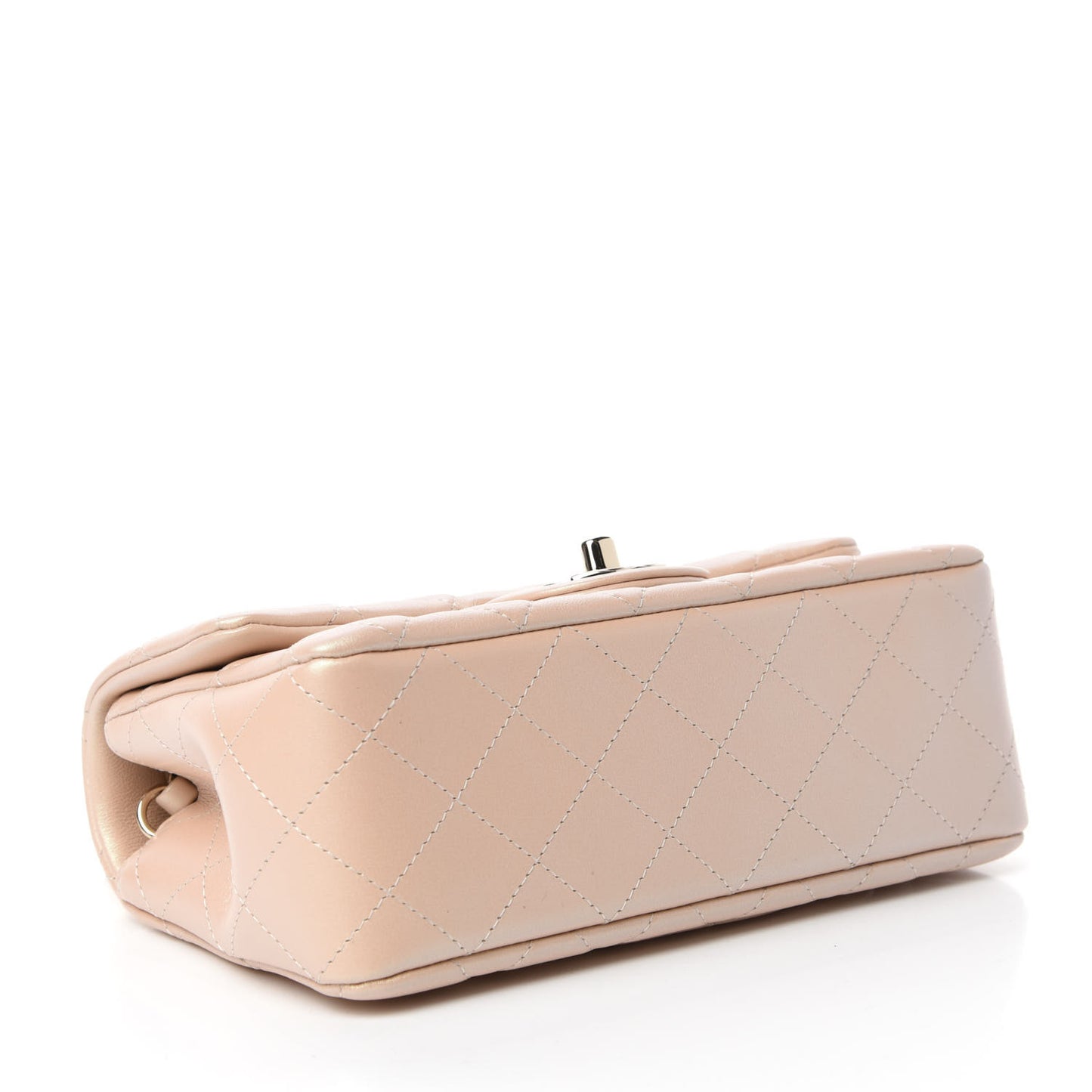 Iridescent Calfskin Quilted Mini Rectangular Flap Beige