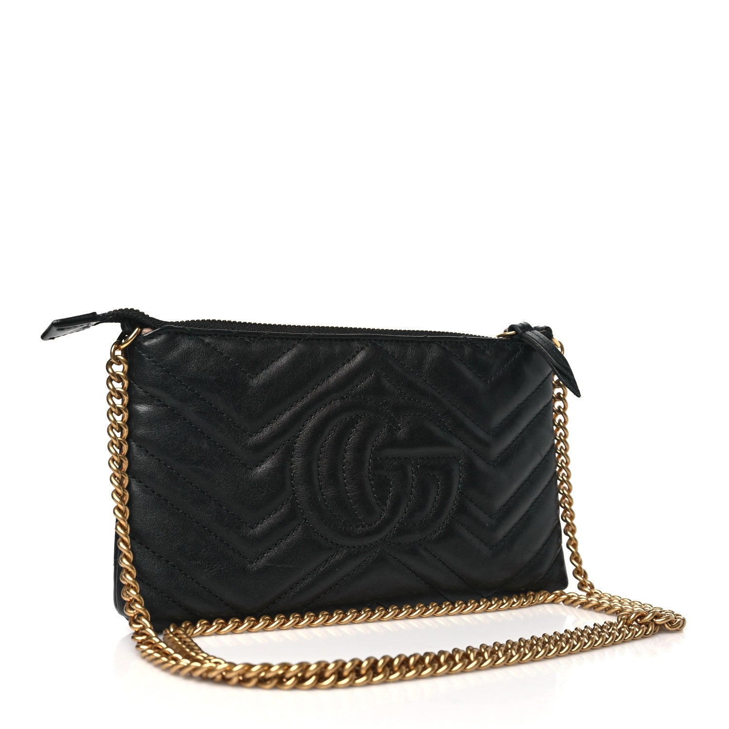 Gucci Calfskin Matelasse Mini GG Marmont Chain Bag Black 2 of 9