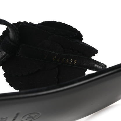 Chanel Velvet Pearl Camellia Thong Sandals 37.5 Black 9 of 10