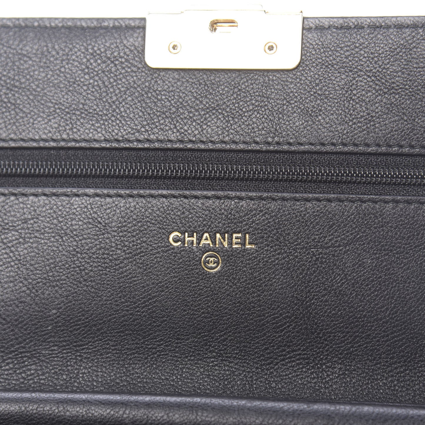 Grained Calfskin Quilted Label Click Flap Wallet On Chain WOC Black