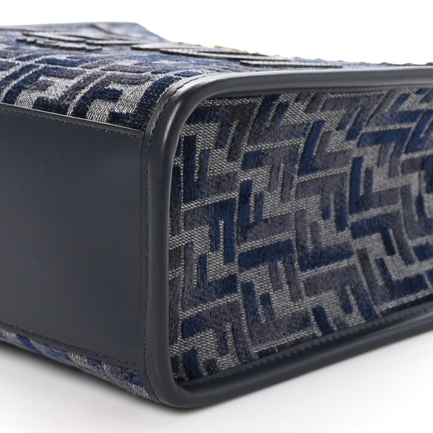 Chenille Vitello Grace FF Embroidered Small Fendi Sunshine Shopper Tote Dark Blue Grey