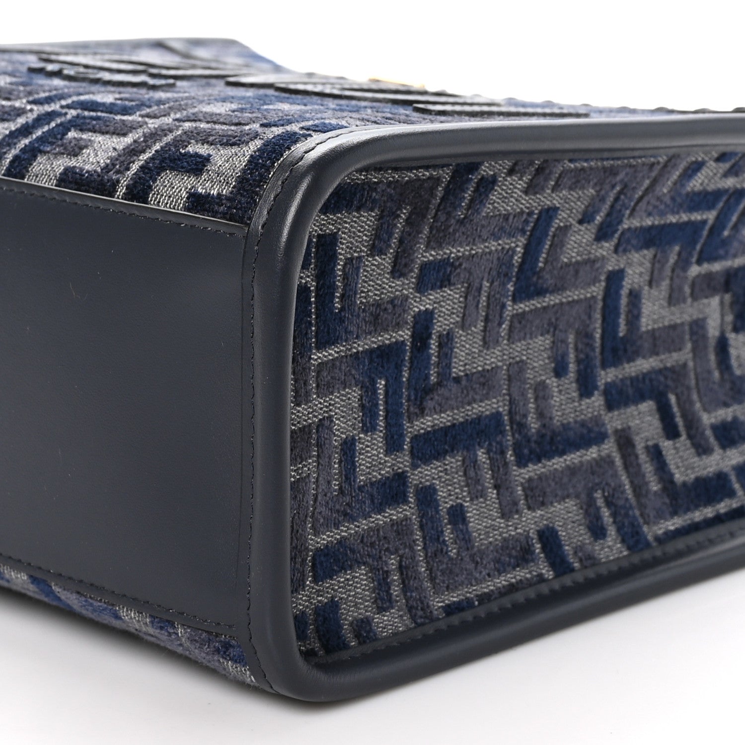 Fendi Chenille Vitello Grace FF Embroidered Small Fendi Sunshine Shopper Tote Dark Blue Grey 10 of 10