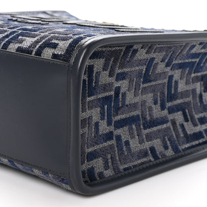 Fendi Chenille Vitello Grace FF Embroidered Small Fendi Sunshine Shopper Tote Dark Blue Grey 10 of 10