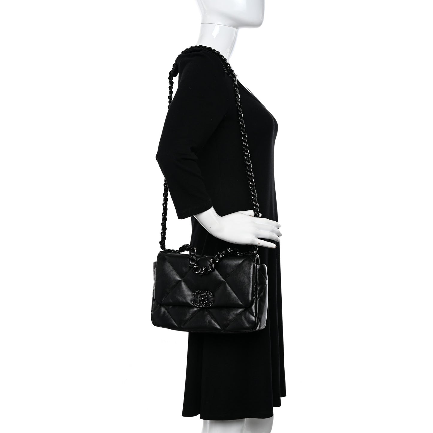 Lambskin Quilted Medium Chanel 19 Flap So Black