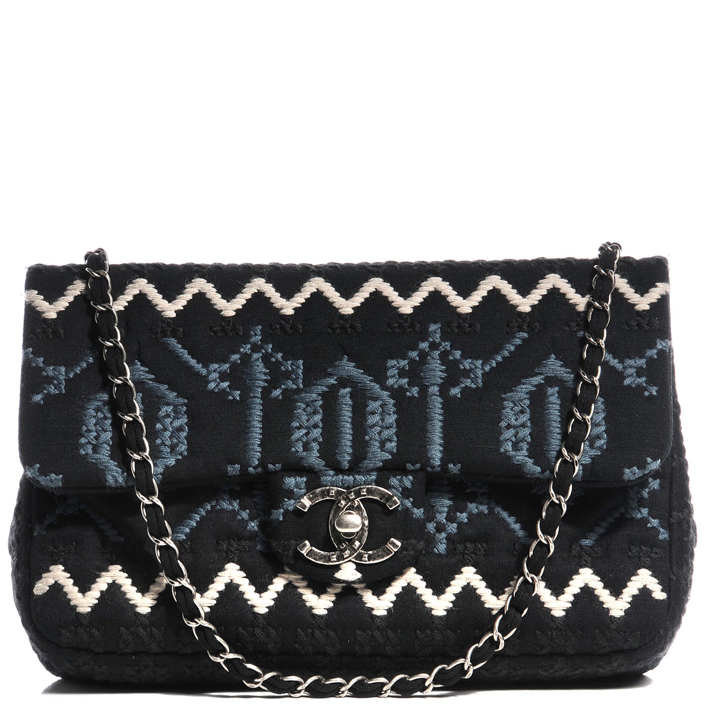 Jersey Embroidered Large Flap Black