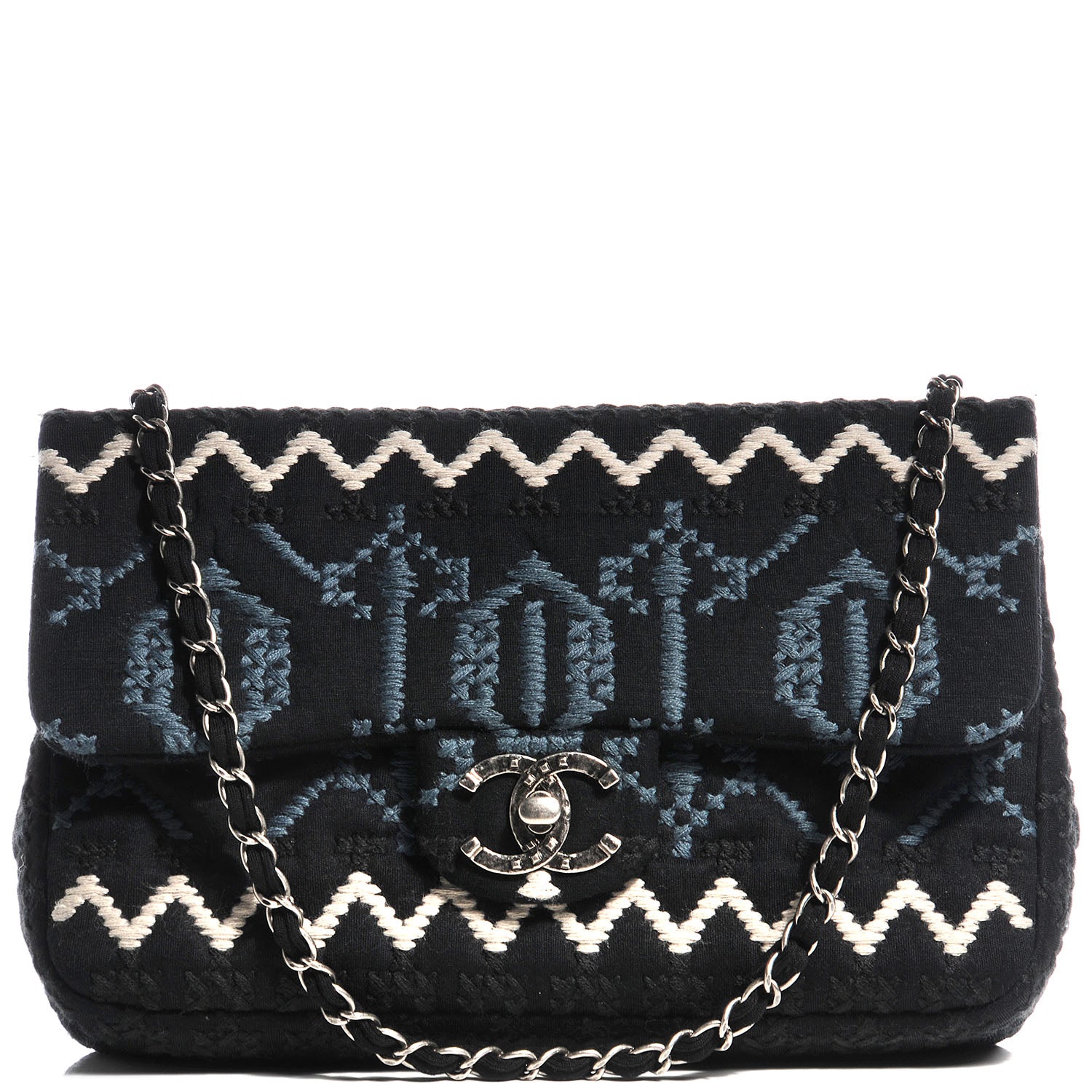 Chanel Jersey Embroidered Large Flap Black 1 of 8