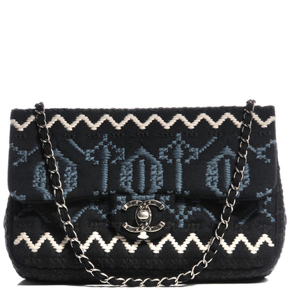 Chanel Jersey Embroidered Large Flap Black 1 of 8