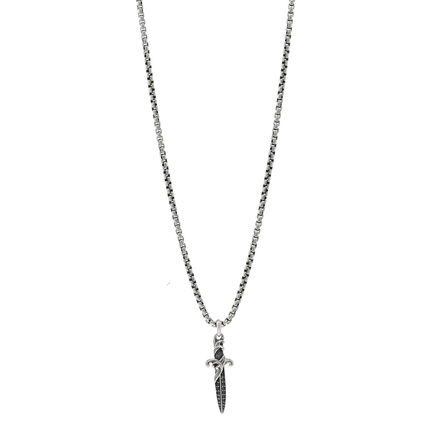 Sterling Silver Black Diamond Waves Dagger Amulet Pendant Necklace