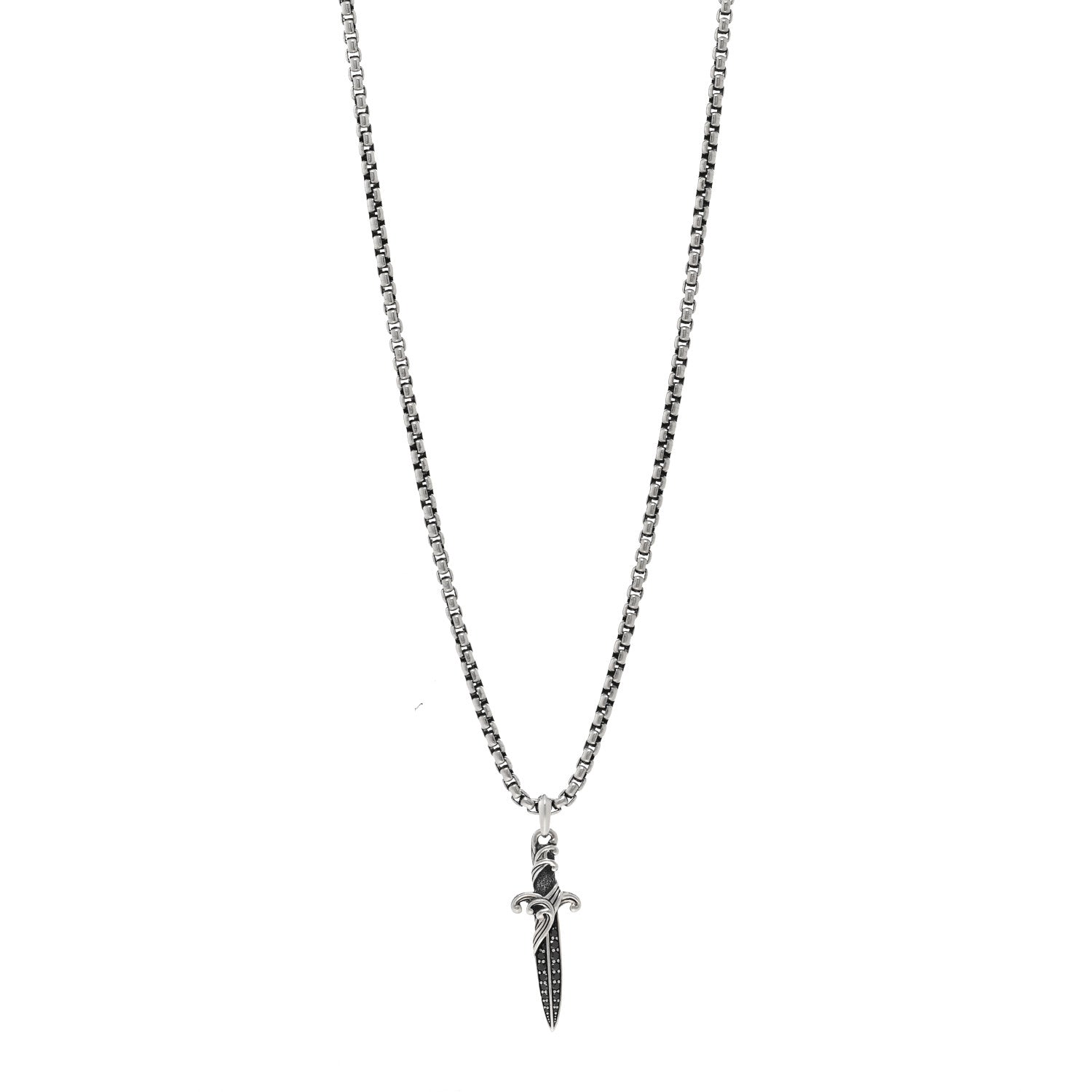 David Yurman Sterling Silver Black Diamond Waves Dagger Amulet Pendant Necklace 1 of 4