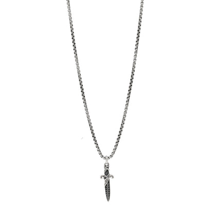 David Yurman Sterling Silver Black Diamond Waves Dagger Amulet Pendant Necklace 1 of 4