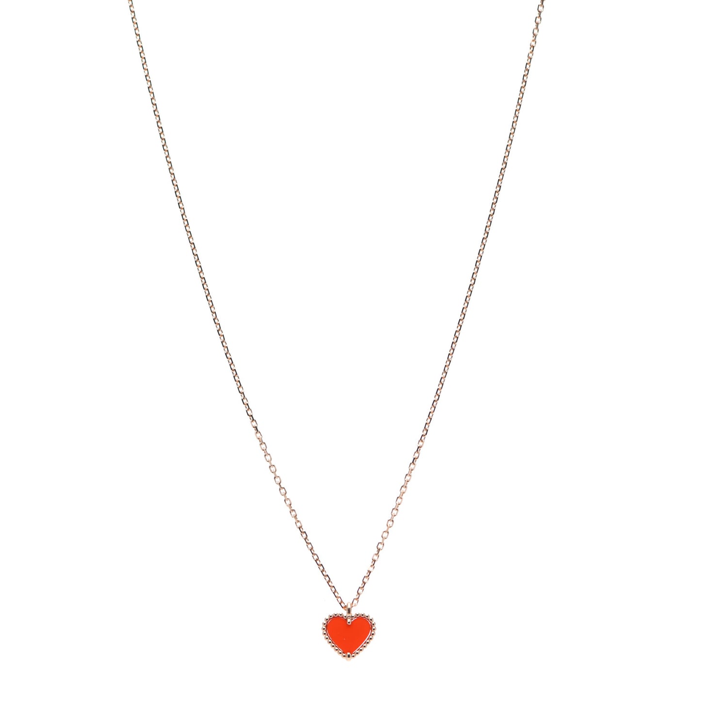 18K Rose Gold Carnelian Sweet Alhambra Heart Pendant Necklace