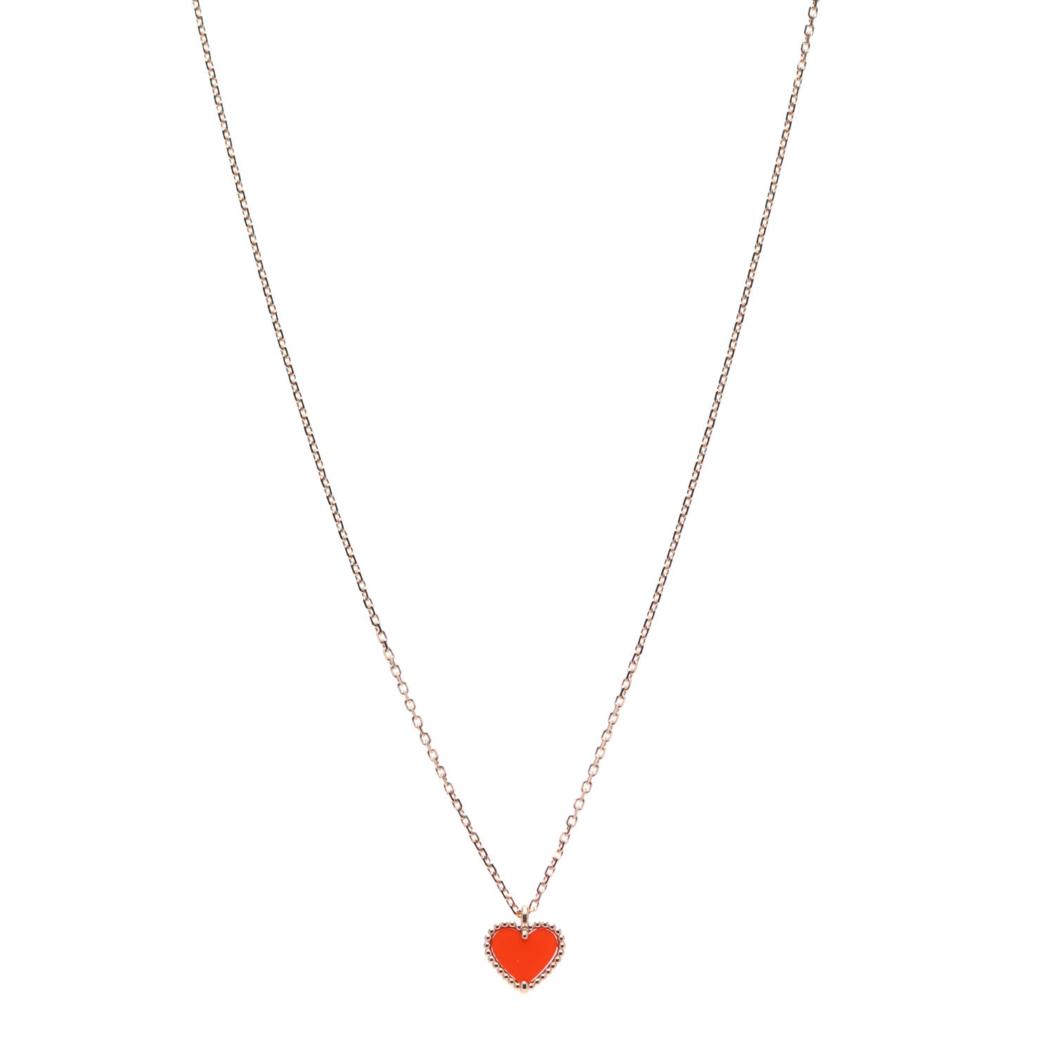 Van Cleef & Arpels 18K Rose Gold Carnelian Sweet Alhambra Heart Pendant Necklace 1 of 8