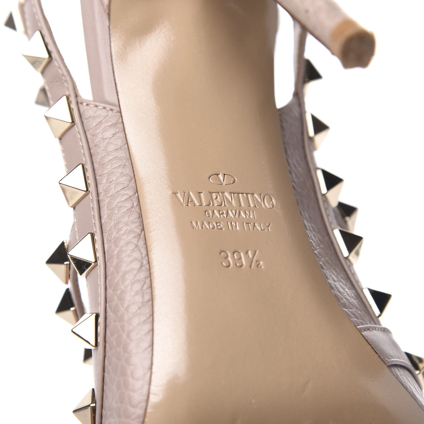 Pebbled Calfskin Rockstud Ankle Strap Pumps 39.5 Poudre