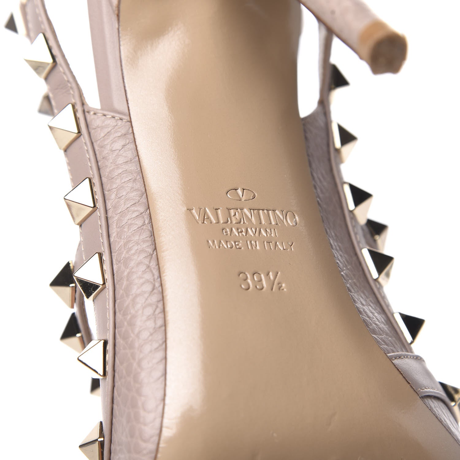 Valentino Garavani Pebbled Calfskin Rockstud Ankle Strap Pumps 39.5 Poudre 8 of 11