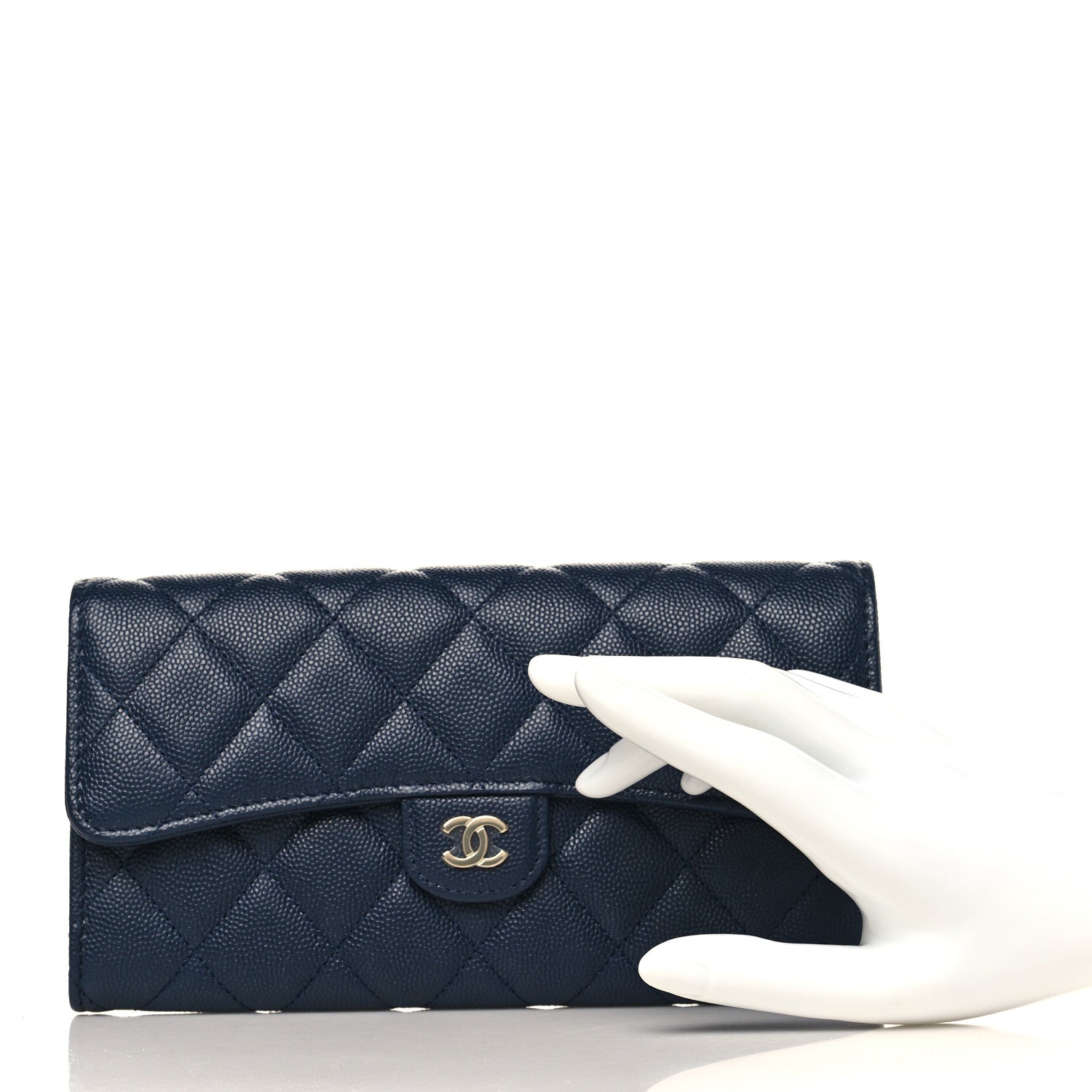 Chanel Caviar Quilted Large Gusset Flap Wallet Navy 2 of 8