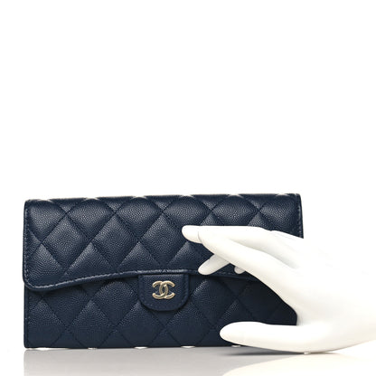 Chanel Caviar Quilted Large Gusset Flap Wallet Navy 2 of 8