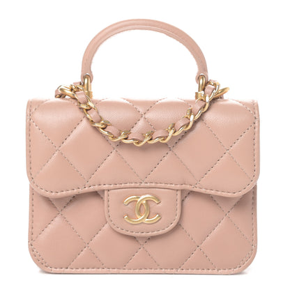 Chanel Lambskin Quilted Top Handle Flap Coin Purse With Chain Beige 1 of 4