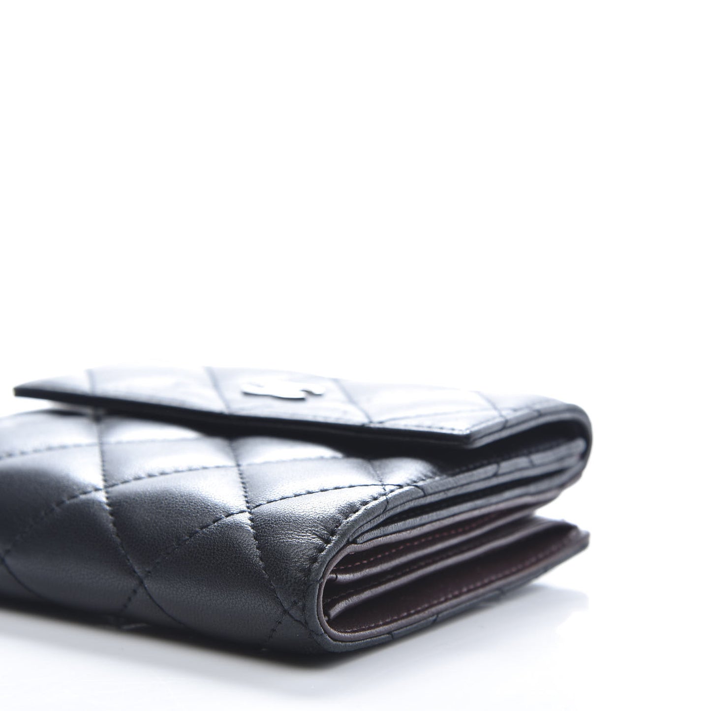Lambskin Quilted Compact French Flap Wallet Black