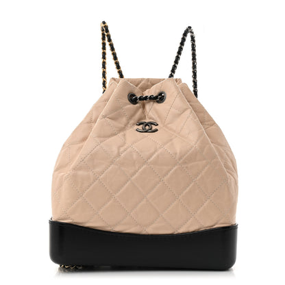 Chanel Aged Calfskin Quilted Small Gabrielle Backpack Beige Black 1 of 14