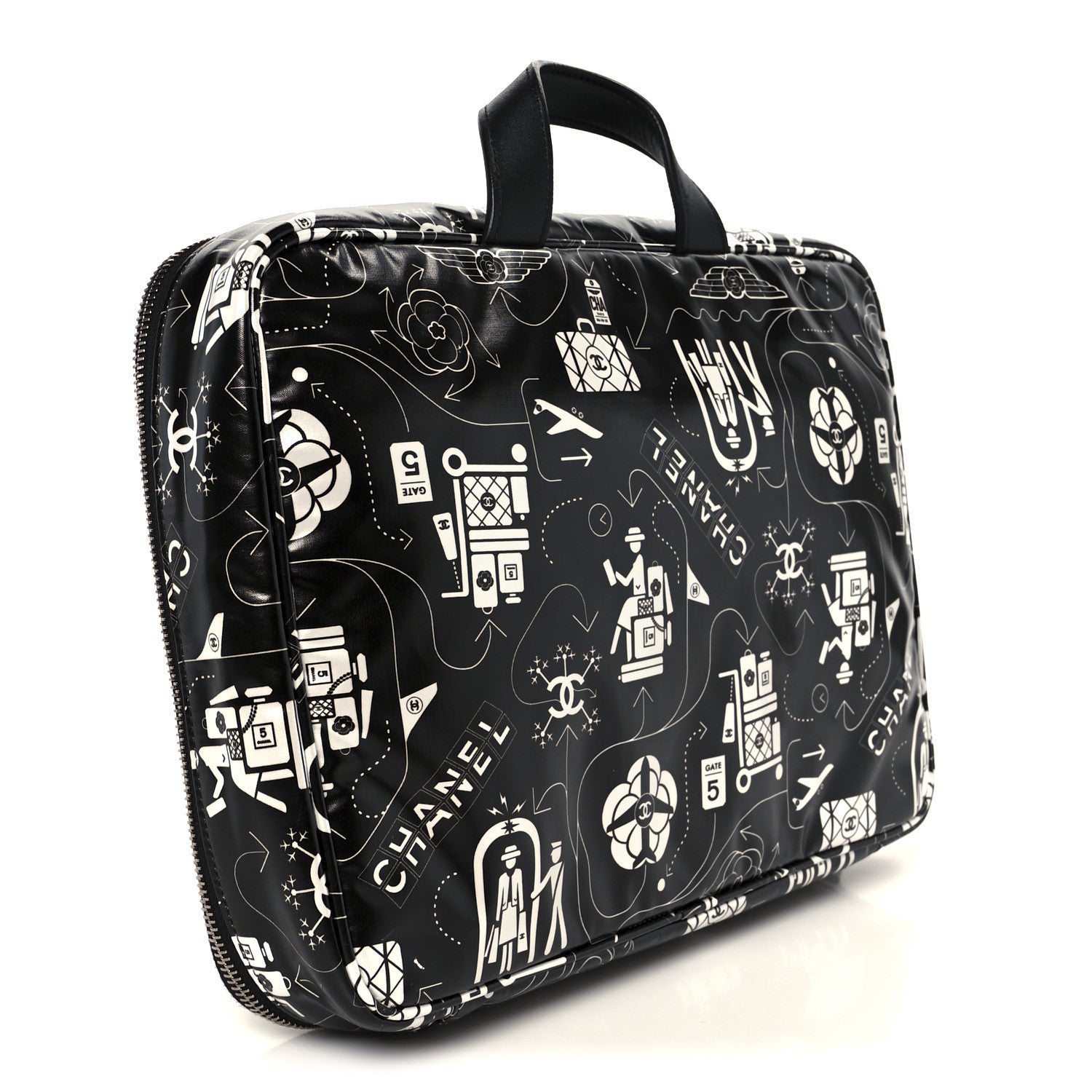 Chanel Coated Canvas Airline Large Travel Bag Black White 1798336