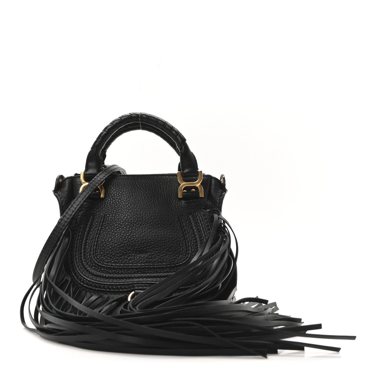 Chloe Shiny Small Grain Calfskin Mini Marcie Multi Fringe Satchel Black 1 of 9