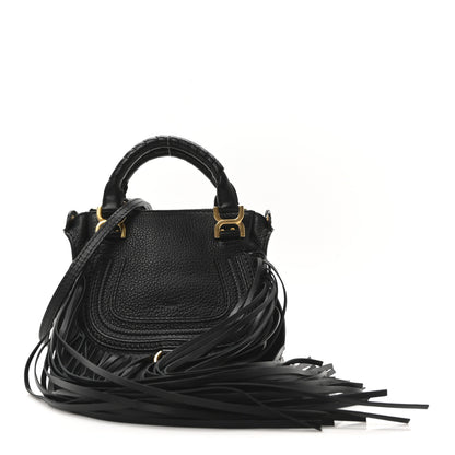 Chloe Shiny Small Grain Calfskin Mini Marcie Multi Fringe Satchel Black 1 of 9