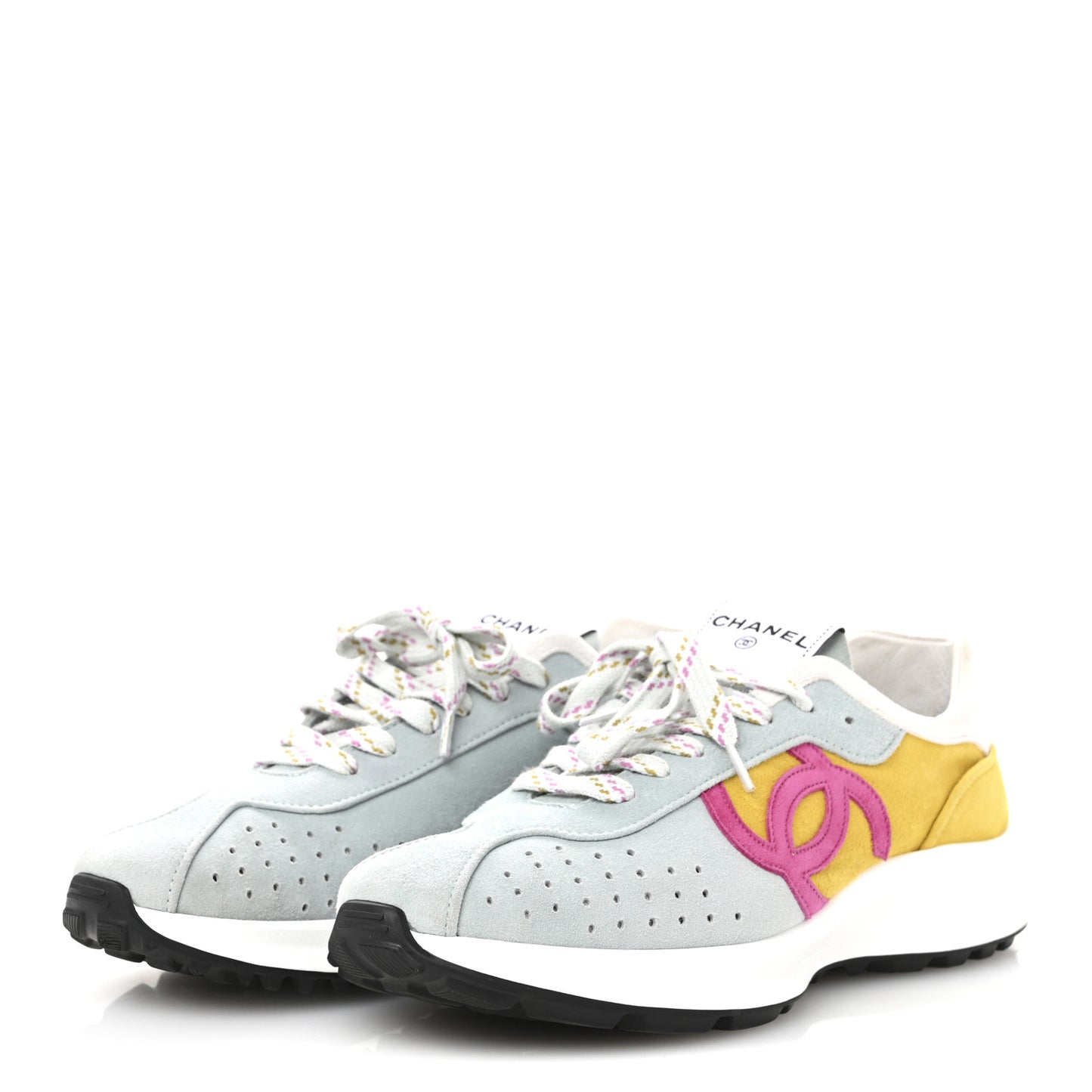 Fabric Suede Kidskin CC Sneakers 40 Light Turquoise Fuchsia Yellow