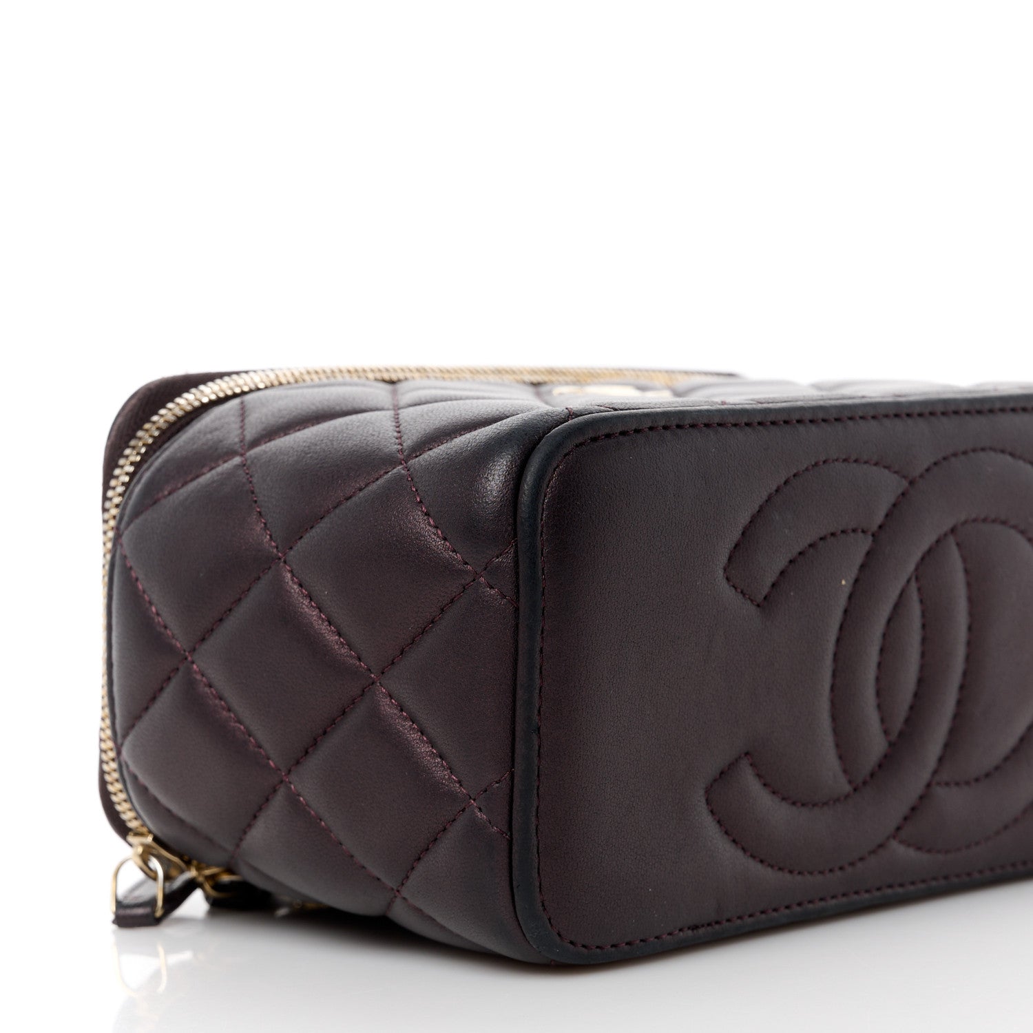 Chanel Iridescent Lambskin Quilted Small Top Handle Vanity Case With Chain Burgundy 9 of 16