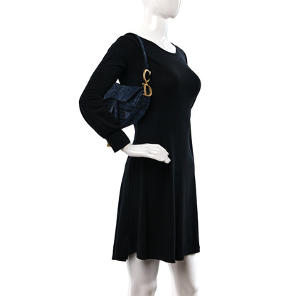 Christian Dior Denim Flowers Embroidered Saddle Bag Blue 2 of 7