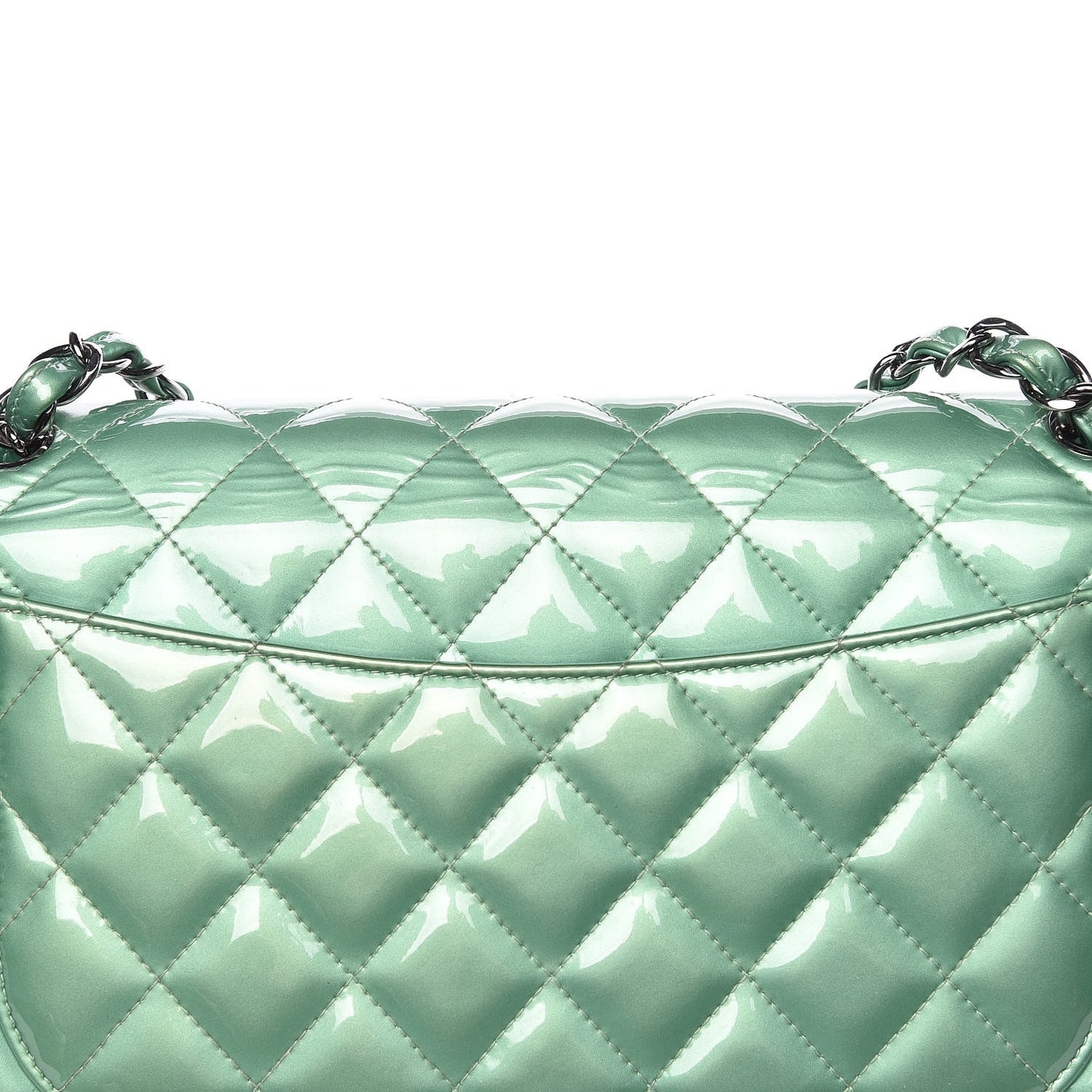 Patent Quilted Jumbo Double Flap Green