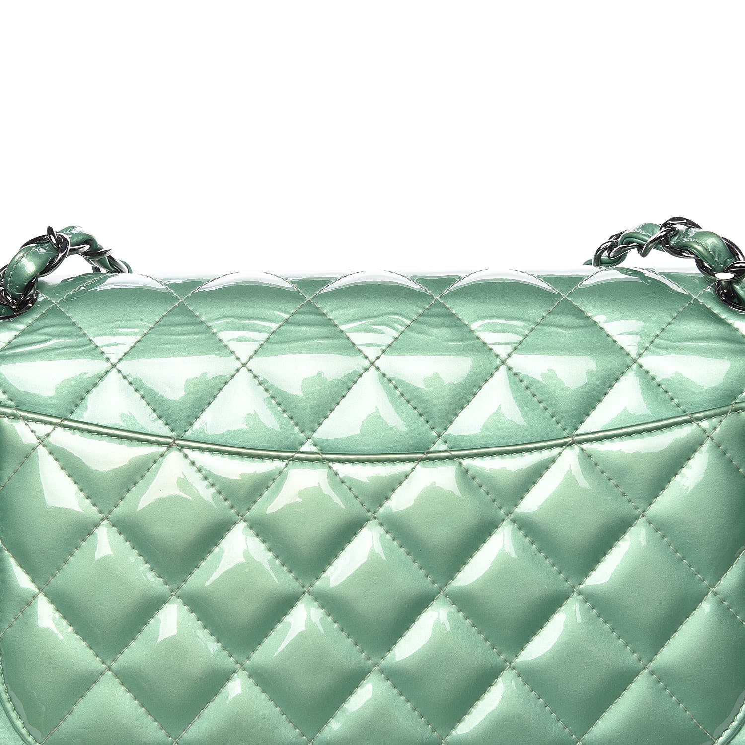 Chanel Patent Quilted Jumbo Double Flap Green 21 of 23