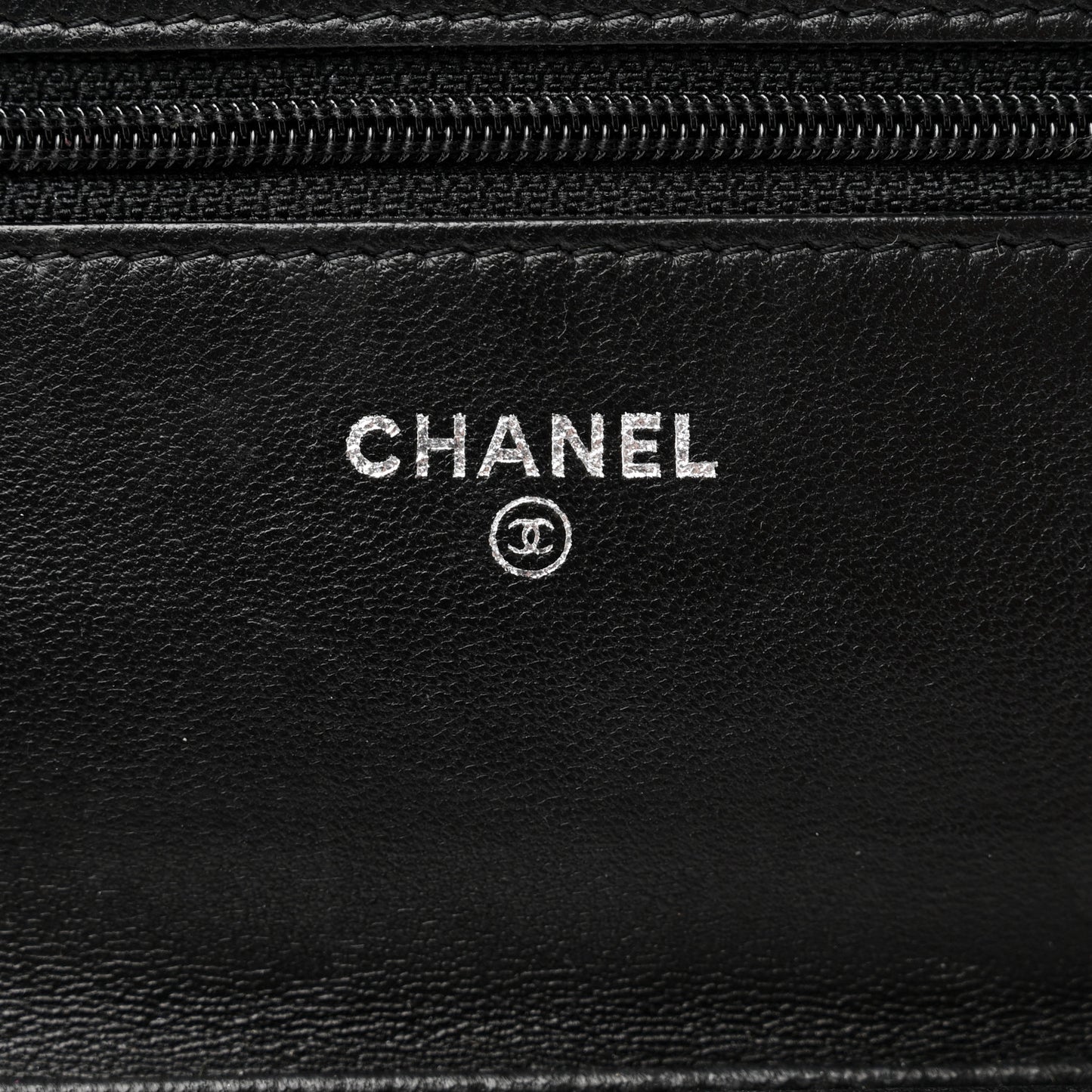 Lambskin Camellia Embossed Wallet On Chain WOC Black