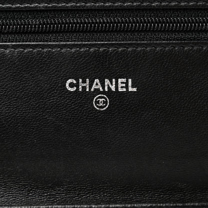 Chanel Lambskin Camellia Embossed Wallet On Chain WOC Black 6 of 9
