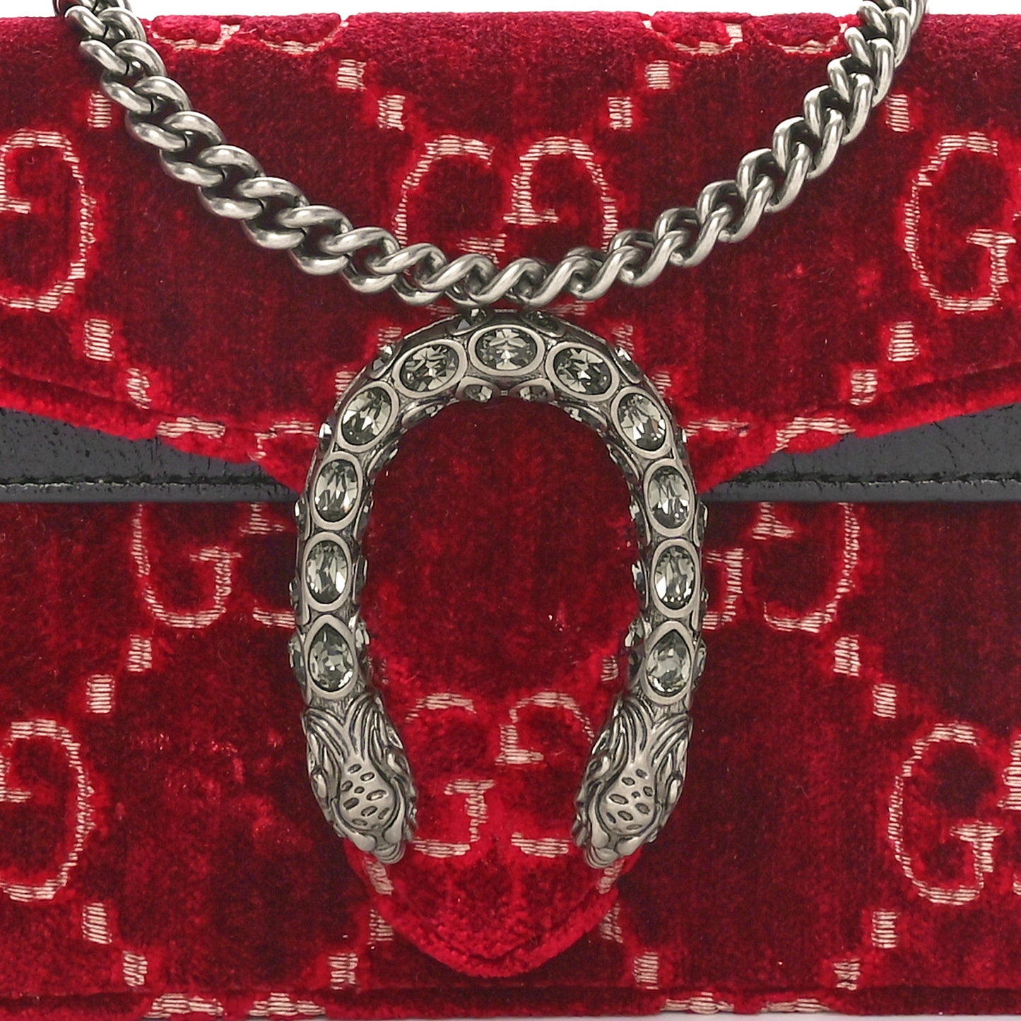Velvet GG Monogram Super Mini Dionysus Shoulder Bag Red Cipria Black