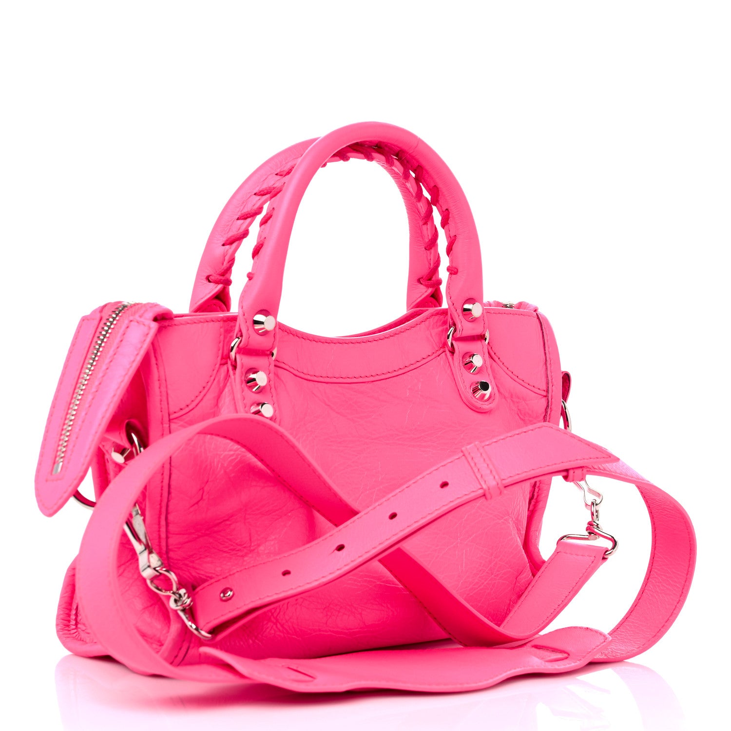 Balenciaga Agneau Classic Silver Hardware Mini City Rose Fluo 3 of 13