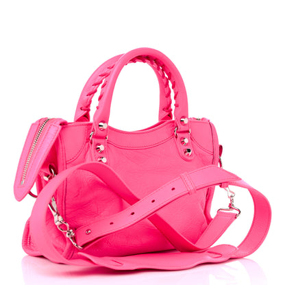 Balenciaga Agneau Classic Silver Hardware Mini City Rose Fluo 3 of 13