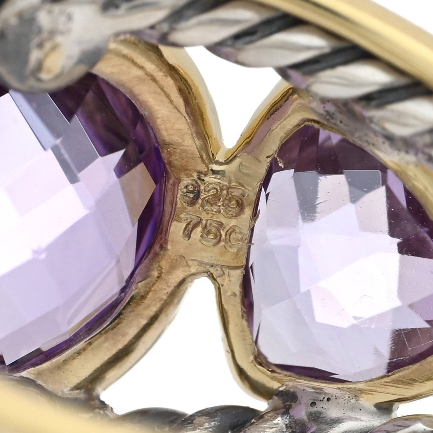 David Yurman Sterling Silver 18K Yellow Gold Amethyst Renaissance Ring 53 6.5 4 of 5